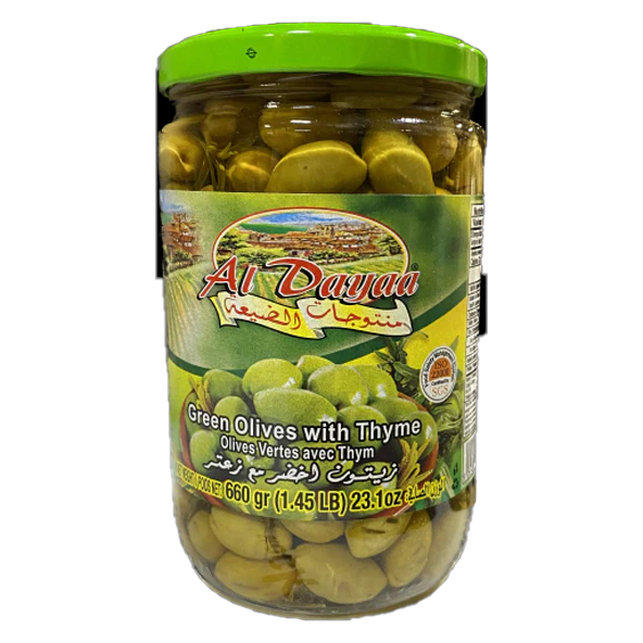 AL DAYAA GREEN OLIVES WITH THYME 660 G
